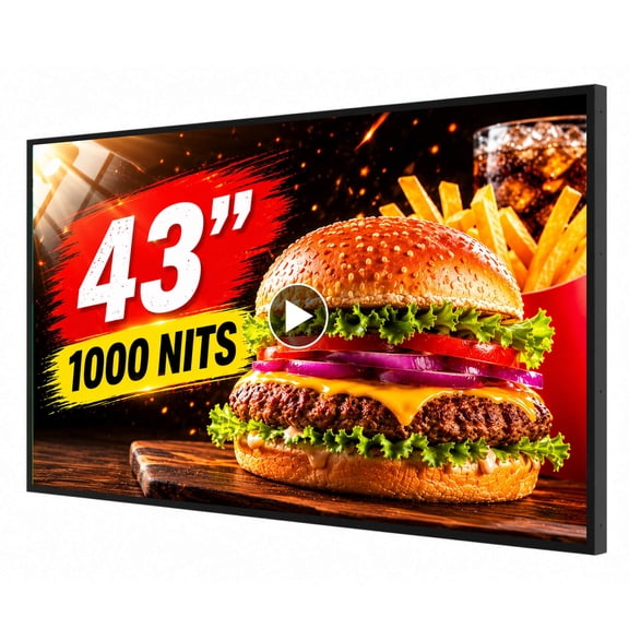 Pyimgus 43 Indoor Digital Signage Display, 1000nits Commercial Advertising Display, Wall Mount Digital Display with USB Plug & Play, CMS Remote Control, Split Screen, 24/7 LCD Monitor for Retail