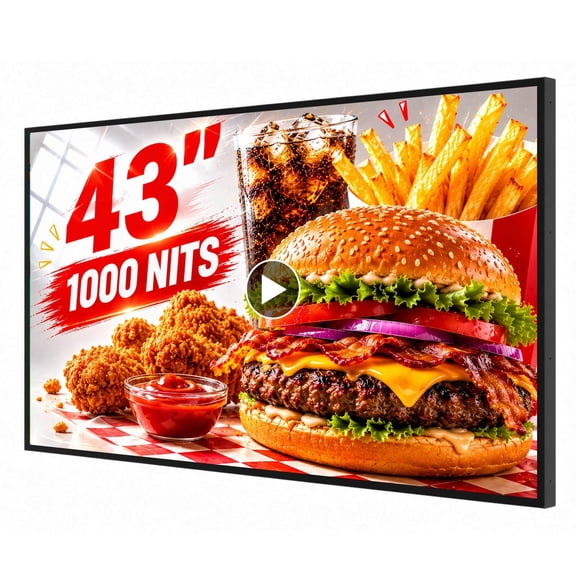 Pyimgus 43 Indoor Digital Signage Display, 1000nits Commercial Advertising Display, Wall Mount Digital Display with USB Plug & Play, CMS Remote Control, Split Screen, 24/7 LCD Monitor for Retail