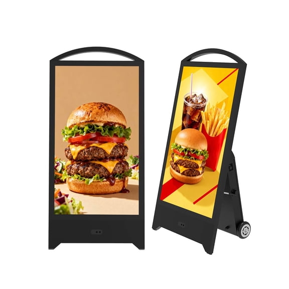 Pyimgus 43" Outdoor Digital Signage, Portable IP65 Waterproof Digital Signage Display with 2000nits High Brightness, Advertising Display with CMS and 1200Wh Battery, Split Screen, Android 14