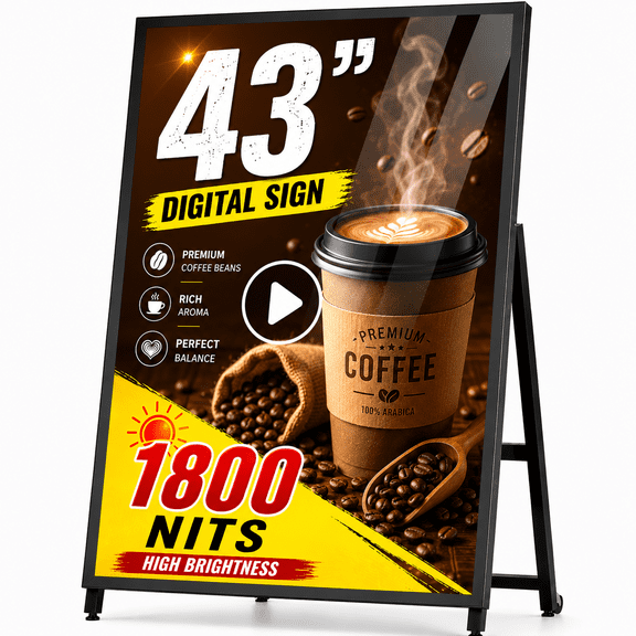 Pyimgus 43 outdoor Digital Signage Display,1800nits Digital Signage, IP65 Advertising Display, Portable Digital Signage with CMS/WiFi/ USB, Commercial Display for Restaurants, Retail Stores