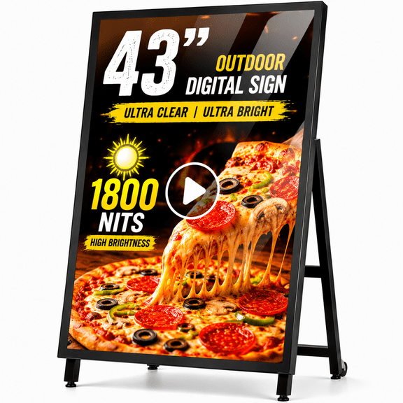 Pyimgus 43 outdoor Digital Signage Display,1800nits Weatherproof Digital Signage, IP65 Advertising Display, Portable Digital Signage with CMS/WiFi/ USB, Commercial Display for Retail Stores