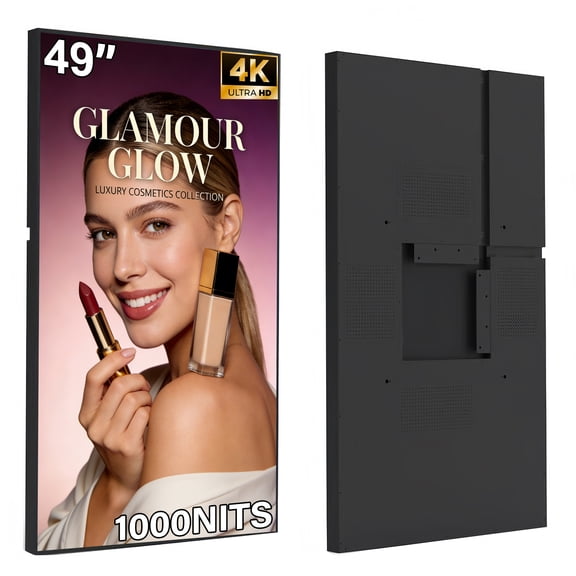 Pyimgus 49Inch 4K Wall Mount Digital Signage, 1000nits High Brightness Slim Frameless Advertising Display, Commerical Display LCD Monitor with CMS/U-Disk Plug&Play, Split Screen, 7/24 Timer Switch