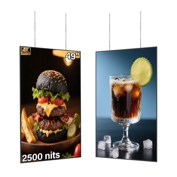 Pyimgus 49inch 4K Digital Signage, 2500nits High Brightness Digital Display, LCD Display Screen, CMS/USB/WiFi/Port Player, Smart Split Screen, 24/7 Operation, Android 11 System Advertising Display