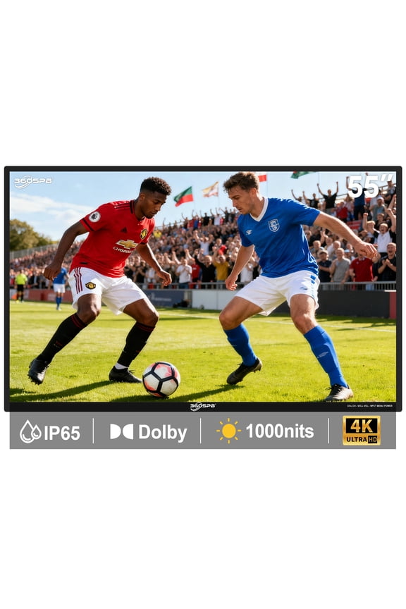 55 Inch Outdoor TV, 4K Weatherproof Outdoor Smart TV, 1000nits High Brightness Outdoor TVs, IP65 Waterproof TV, Voice Assistant Remote, Compatible with Dolby, Suitable for Partial Sun