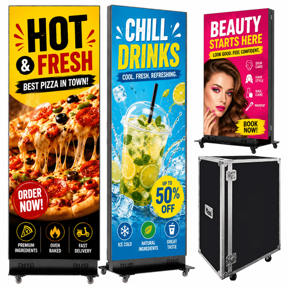 Pyimgus 80" LED Screen Display(2-Pack), P1.86 LED Poster, GOB Digital Signage, Spliceable Foldable Advertising Display USB Plug&Play, APP Remote Control for Events/Rentals/Weddings, WiFi/USB/HDMI