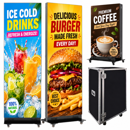 Pyimgus 80" LED Screen Display(2-Pack), P1.86 LED Poster, GOB Digital Signage, Spliceable Foldable Advertising Display USB Plug&Play, APP Remote Control for Events/Rentals/Weddings, WiFi/USB/HDMI