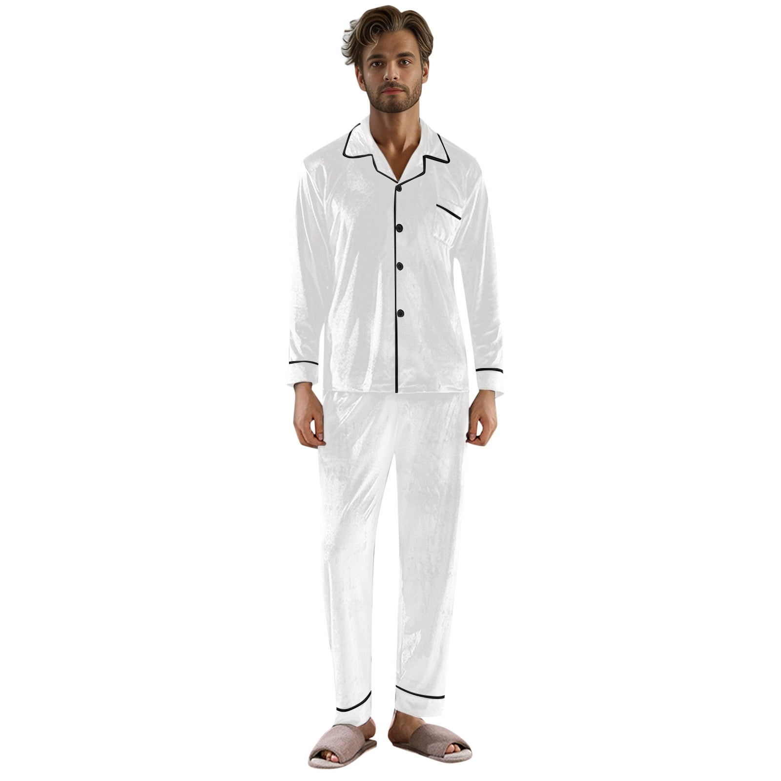 Pyjamas Set Men Autumn And Winter Solid Color Gold Velvet Pajamas Lapel Long Sleeved Warm Home Wear Trousers Set Walmart
