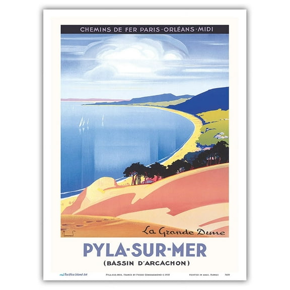 Pyla-sur-Mer France - Arcachon Bay - Grand Dune of Pilat - Vintage Railroad Travel Poster by Pierre Commarmond c.1935 - Master Art Print (Unframed) 9in x 12in