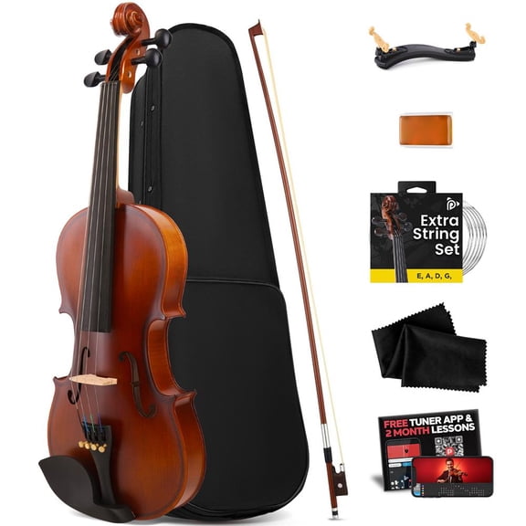 Pyle 1/4 Size Beginner Violin Kit Acoustic Violin Set with Hard Case, Bow, Rosin, Extra Strings, Accessories & Mobile App Lessons for Kids & Adults