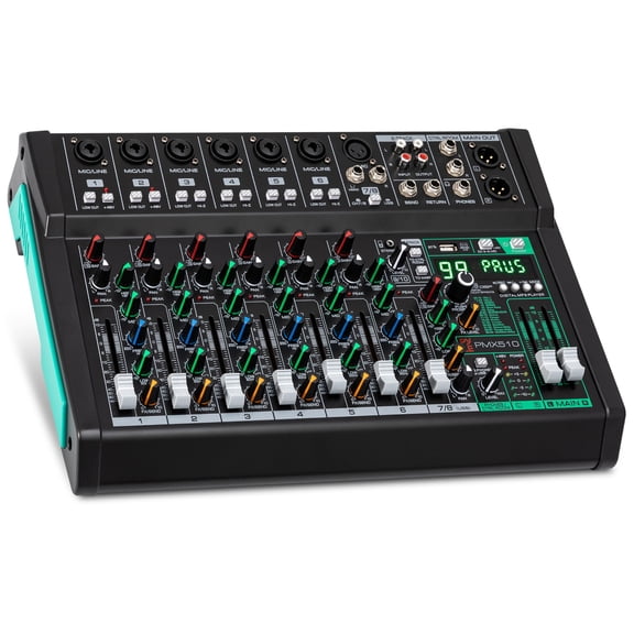 Pyle 10-Channel Audio Mixer Bluetooth Studio Mixer with 6 XLR Combo Mic Inputs, DSP Digital Effects, USB MP3 Player, PC Recording, LED Level Meter, DJ Controller with Smooth Faders