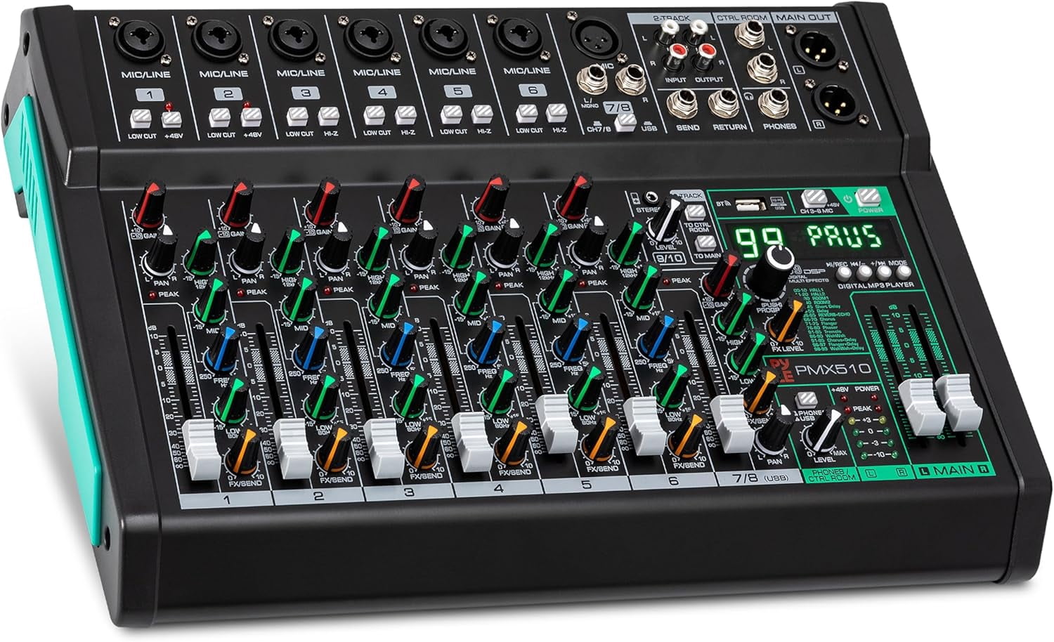 Pyle 10-Channel Audio Mixer – Bluetooth Studio Mixer with 6 XLR Combo Mic Inputs, DSP Digital Effects, USB MP3 Player, PC Recording, LED Level Meter, DJ Controller with Smooth Faders