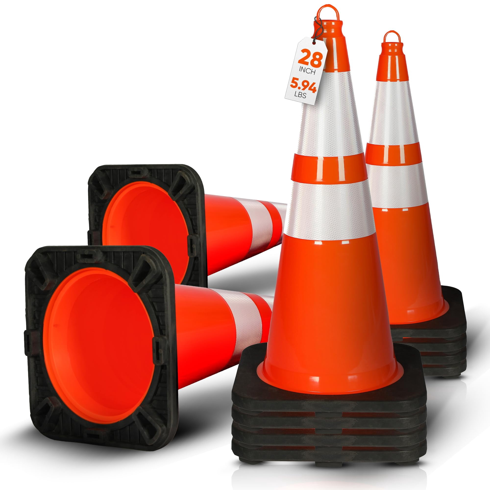 Pyle 28-Inch Safety Traffic Cones, 10-Pack Orange Parking Cones with ...