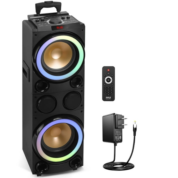 Pyle 10'' Portable Bluetooth Speaker System - Karaoke Speaker w/LED Lights, USB/Micro SD/FM/BT/Aux/Remote Control/Mic & Guitar Inputs, Built-in Rechargeable Battery w/Wheels & Handle Bar PPHD210.5