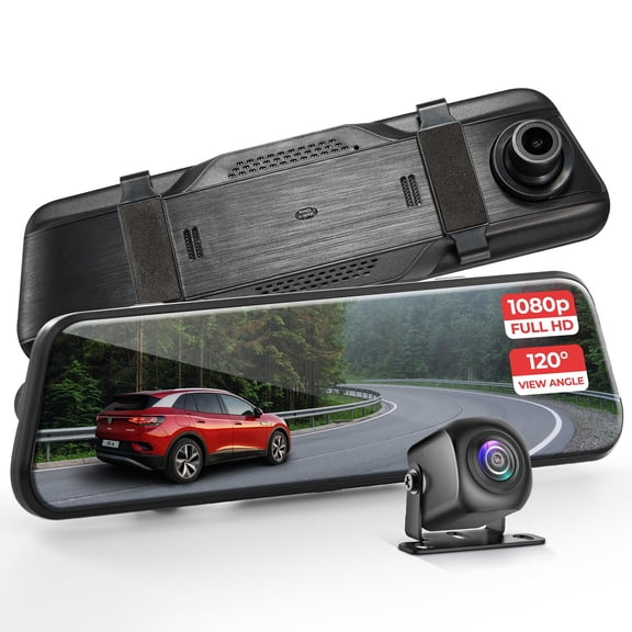 Pyle 1080p Full HD DVR Rearview Mirror Dash Cam Kit - Dual Dash Cam Backup Camera, PAL/NTSC Compatible with Night Vision