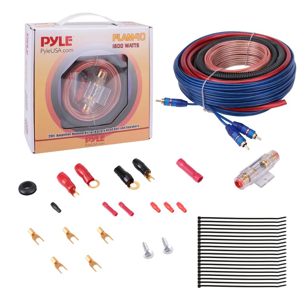 Pyle 1200 Watt Car Audio Wiring Kit, 20ft 4 Gauge Red Power Wire, 4ft 4 Gauge Black Ground Wire