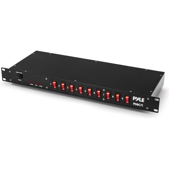 Pyle 15 Amp Rack Mount Power Strip  9 Outlet Surge Protector with 6 ft Cord, 1800J Protection, Noise Filter, LED Indicators & Flat Plug, 1U Steel Chassis