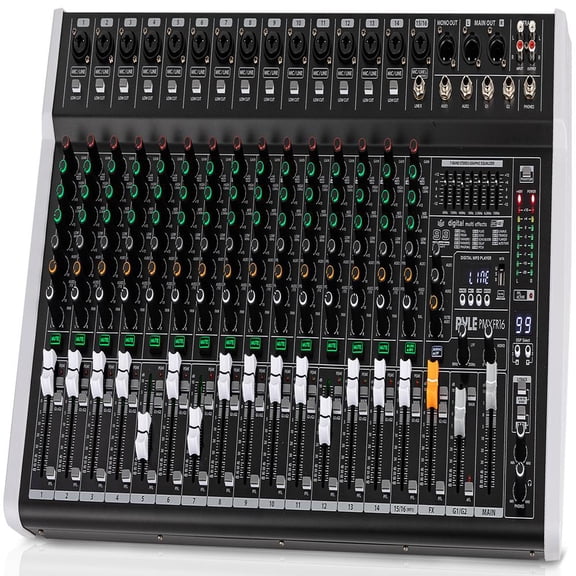 Pyle 16-Channel Professional DJ Mixer Controller – Bluetooth Audio Mixer with 7-Band EQ, 99 DSP Effects, USB Recording, Phantom Power & XLR Inputs