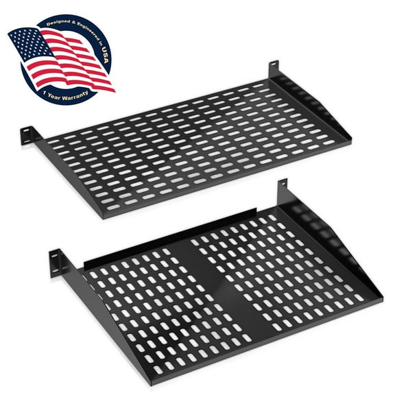 Pyle 19-Inch 2U 2 Pack Server Rack Shelves - Server Rack Mount Tray, Cantilever Mount (Black)