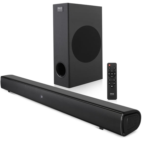 Pyle 2.1 Tabletop Soundbar Digital Speaker System - Digital Amplifier with DSP Streaming Tabletop Stand Mount TV Digital System with AUX/Optical in/USB in/HDMI (ARC)/Coaxial, LED Display