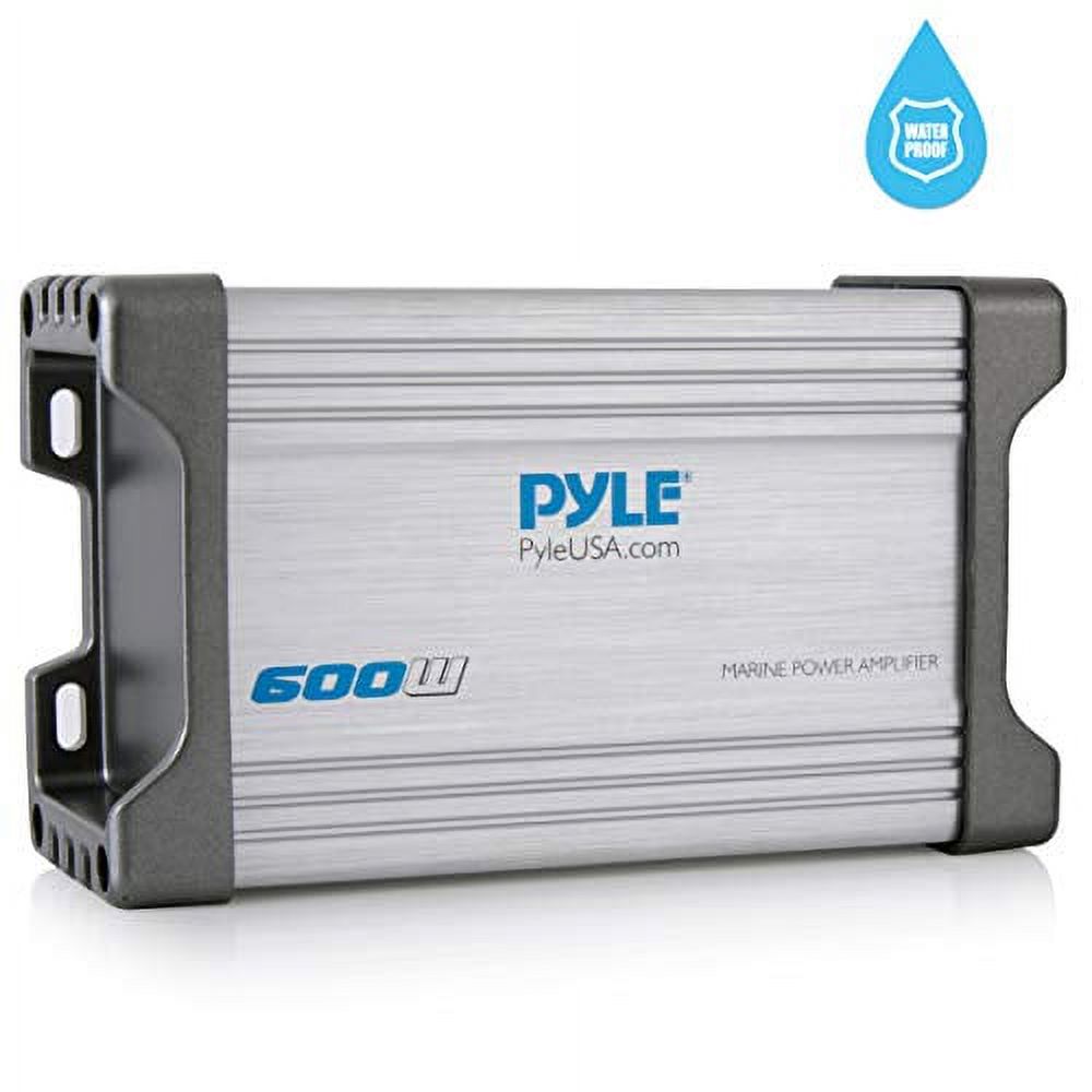 Pyle 2-Channel Marine Amplifier Receiver - Waterproof and Weatherproof Audio Subwoofer for Boat Stereo Speaker & Other Watercraft - 600 Watt Power, Wired RCA, AUX and MP3 Audio Input Cable - - image 1 of 3