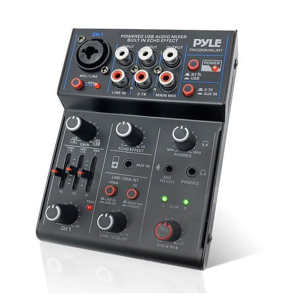 Pyle 2Channel Wireless BT Streaming Mini Audio Mixer Compact DJ