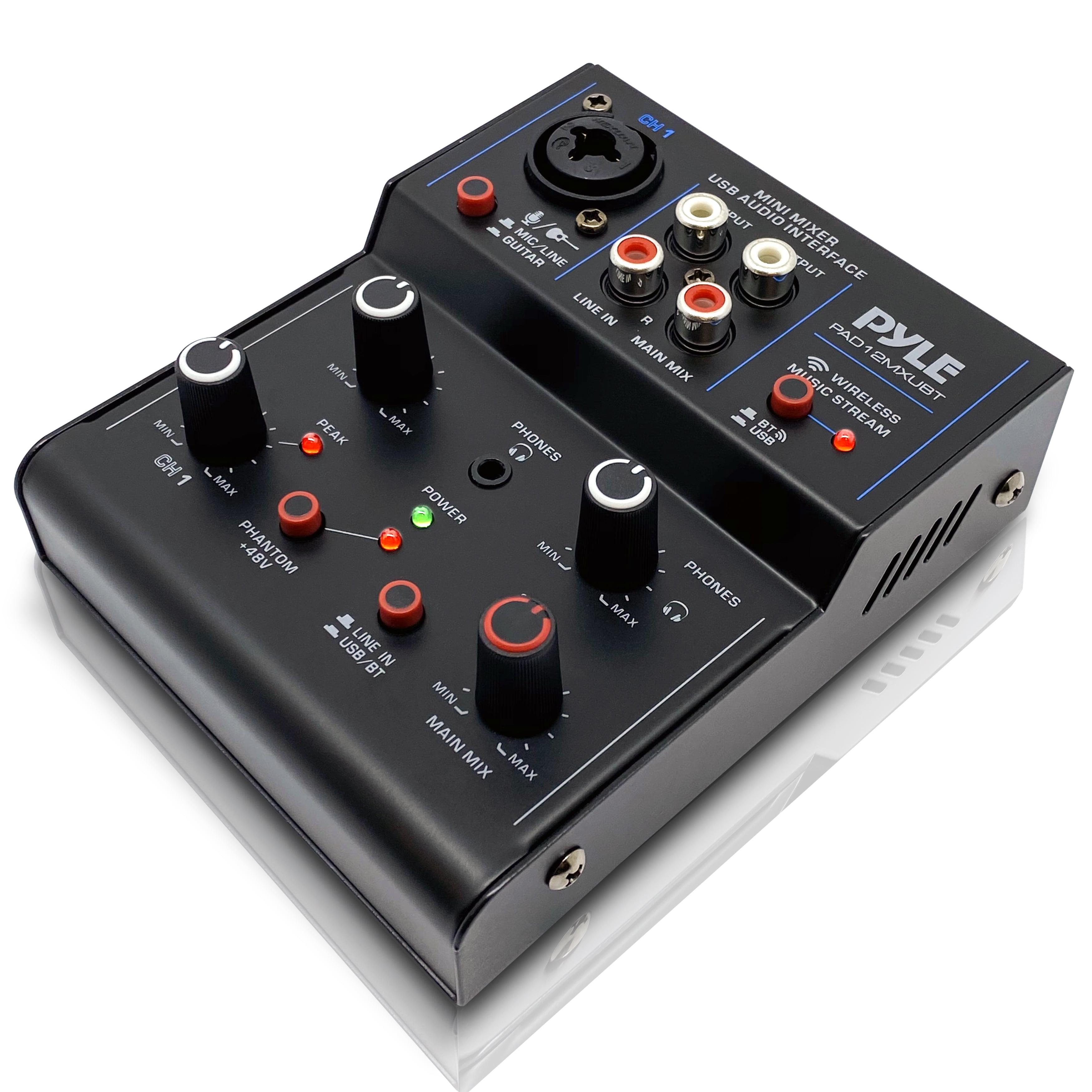 voks vandring kun Pyle 2-Channel Wireless BT Streaming Mini Audio Mixer - Compact DJ Mixer  with USB Audio Interface (+48V DC Phantom Power) - Walmart.com