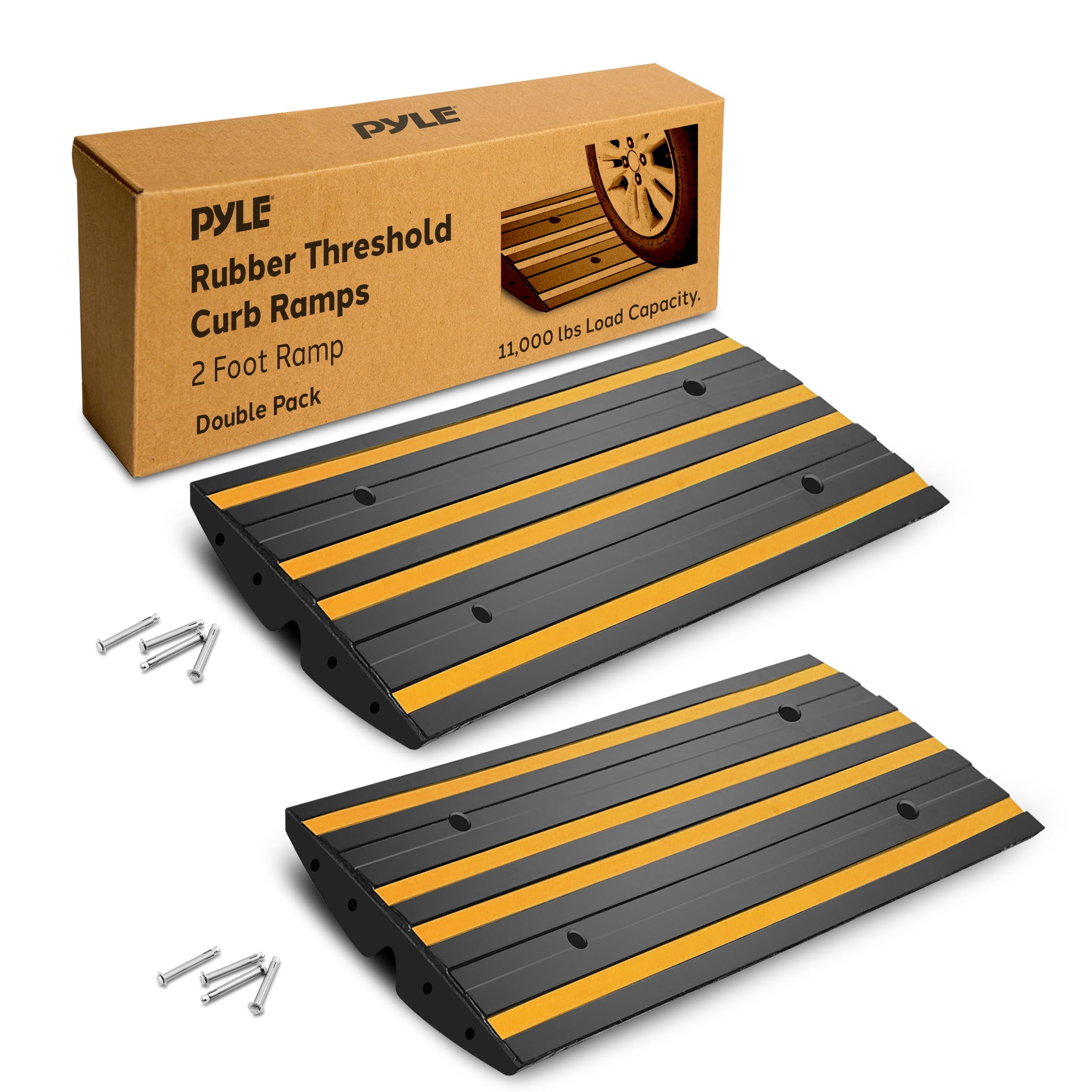 Pyle 2 Ft. Rubber Threshold Curb-Side Ramp - Yellow Reflective Lighting ...