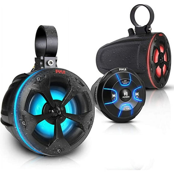 Pyle 2-Way Waterproof Off Road Speakers 4" 800W Passive Marine Grade Wakeboard Tower RGB Speakers