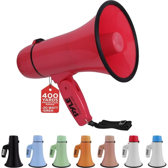 Pyle 20W Megaphone Bullhorn Speaker Portable Handheld Loud Speaker with Adjustable Volume & Siren Compact, Powerful Bull Horn for Announcements, Events, Sports & Public Address