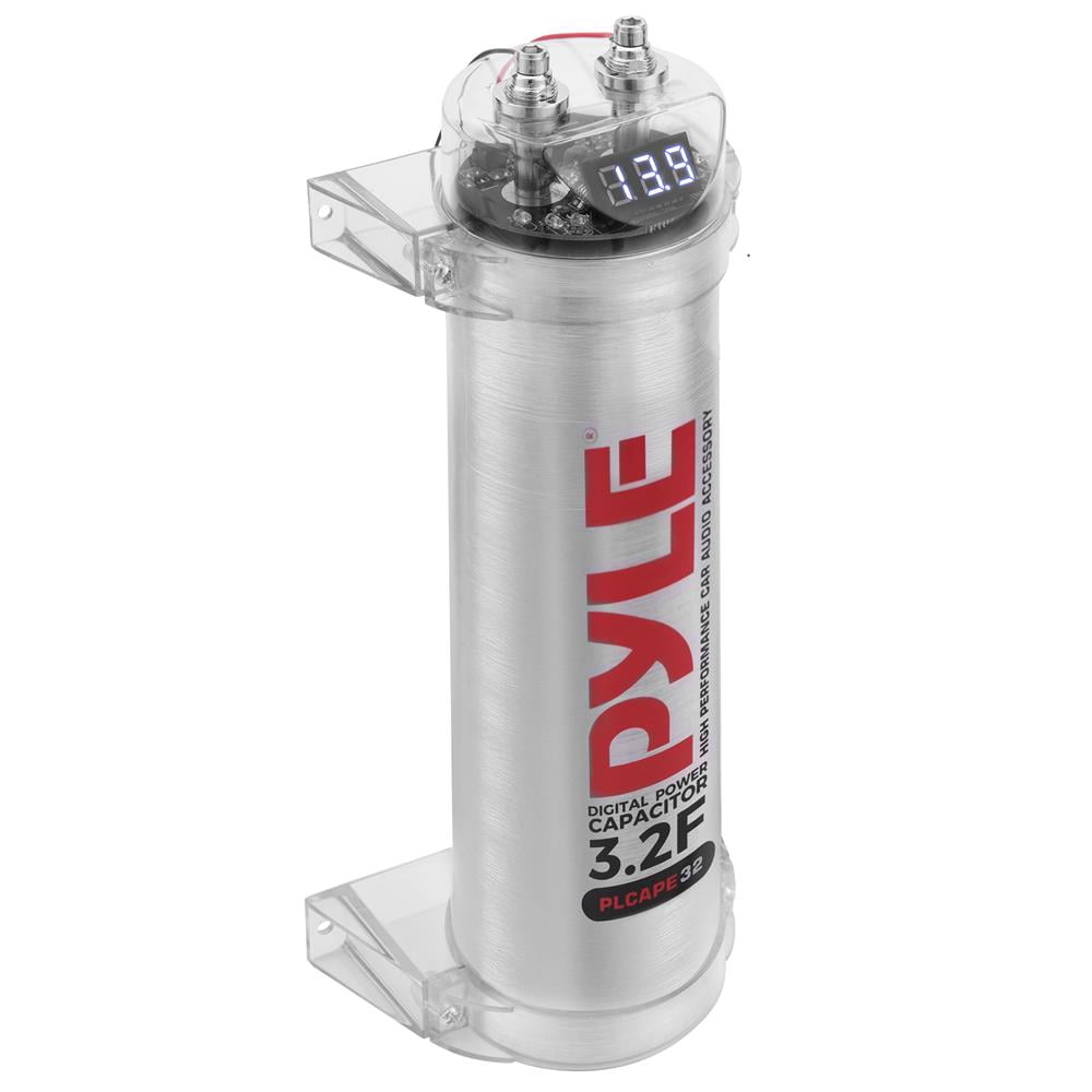 Pyle 3.2 Farad Digital Power Capacitor for Car Audio, LED Voltage Display, Electronic Polarity & Over-Voltage Protection, Includes Mounting Hardware and Post Kits (2.9" x 9.7")