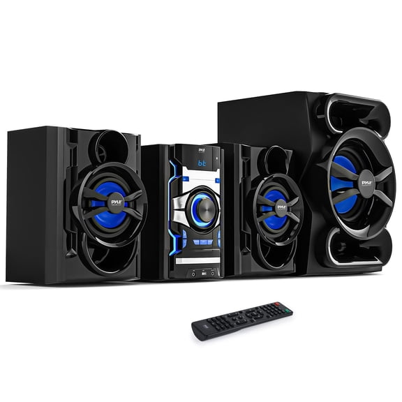 Pyle 3-Piece Wireless Bluetooth Stereo System - 1000 Watt DVD Shelf System for Home with DVD Player, MP3, USB, FM Radio, Bass Reflex Speaker, and Remote Control, Compact & Portable - PHSKR14.5