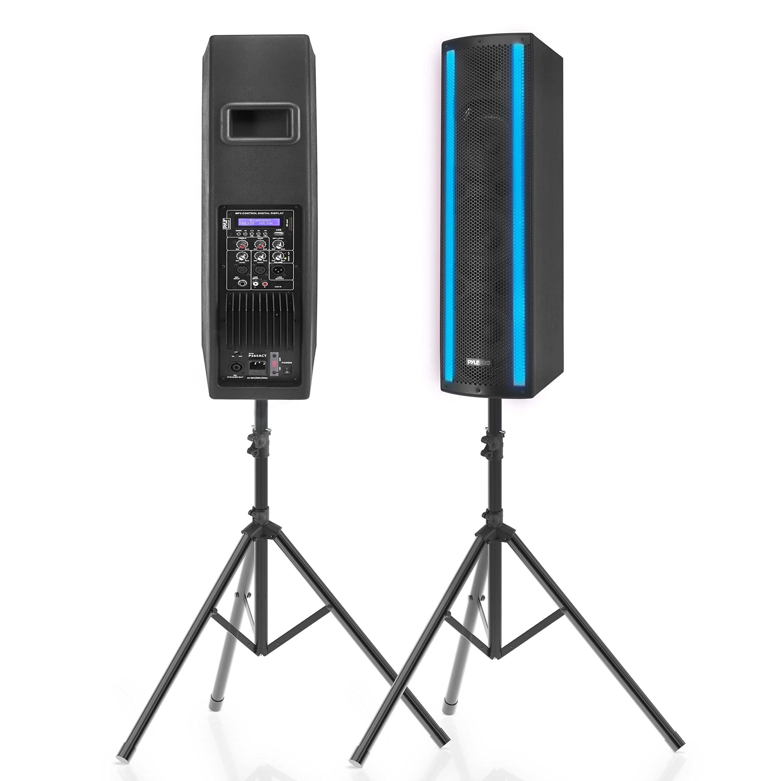 Pyle PS65ACT - 3 x 6.5'' Combo Speaker Boxes - Active & Passive DJ Loud Speakers with RGB Lights, USB/SD Card/MP3/FM/RCA/Mic Inputs, LED Screen, Remote Control, for Indoor/Outdoor Use
