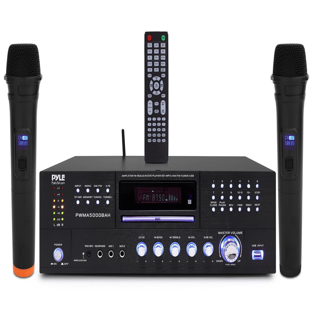 Pyle 3000W 4-Channel Bluetooth Home Entertainment Amplifier with DVD/CD Player, 2 UHF Wireless Mics, Karaoke, HDMI Out, Optical In, USB MP3, Rack Mount - PWMA5000BAH