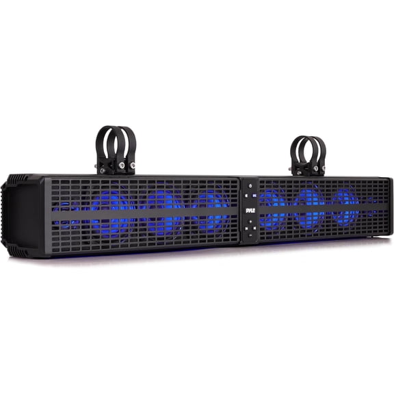 Pyle 32" Powered ATV/UTV Soundbar System, 200W Bluetooth Speakers with Built-in Amplifier, Waterproof and Weatherproof, Wireless BT Streaming and Auxiliary Input, LED Lights