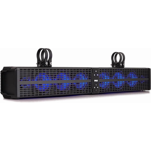 Pyle 32" Powered ATV/UTV Soundbar System, 200W Bluetooth Speakers with Built-in Amplifier, Waterproof and Weatherproof, Wireless BT Streaming and Auxiliary Input, LED Lights