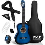 Pyle Beginner Acoustic Guitar Kit, 3/4 Junior Size All Wood Build Nylon String Instrument with Capo, Gig Bag, Strap, Extra String Set, Guitars for Beginners Adults and Youth, 36" Blue Burst Gloss