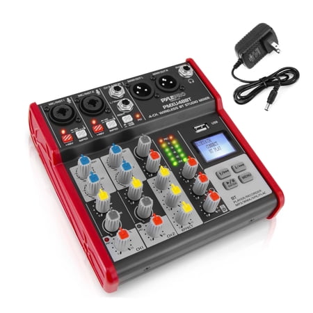 Pyle PMXU48BT.5 - 4-Ch. Studio Mixer - Pro Audio DJ Audio Mixer Console (+48V Phantom Power)