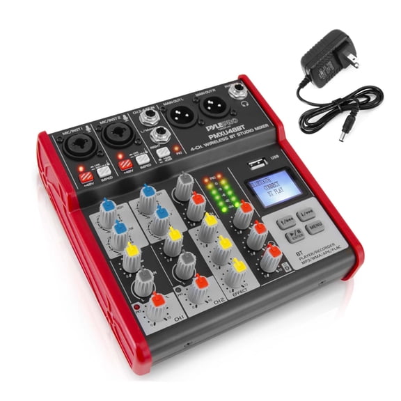 Pyle PMXU48BT.5 - 4-Ch. Studio Mixer - Pro Audio DJ Audio Mixer Console (+48V Phantom Power)
