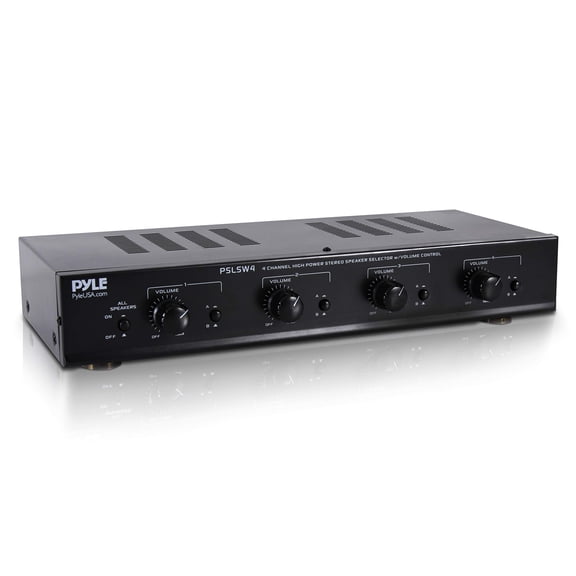 Pyle 4 Channel Speaker Selector Switch, Multi-Zone Audio Distributor with Independent Volume Control, Compact Speaker Switch for Home Theater & Stereo Systems