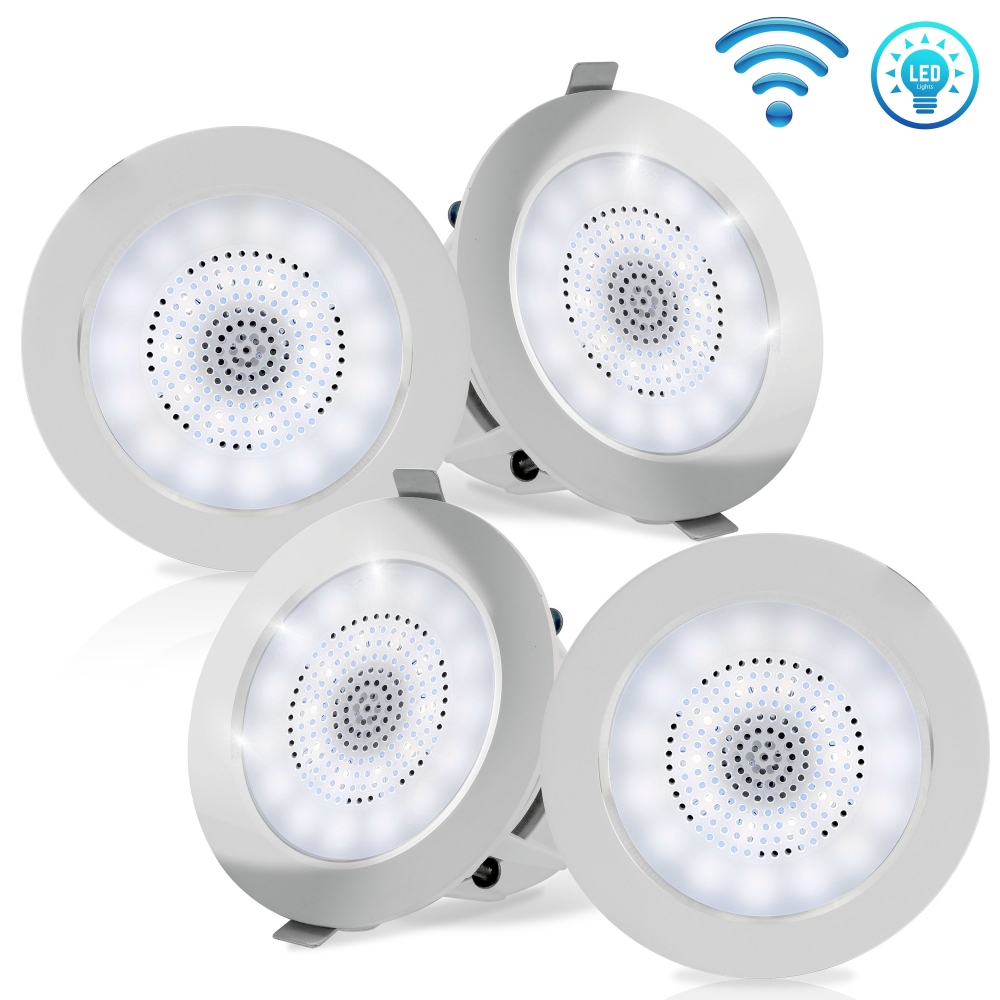 Pyle 4” Pair Bluetooth Flush Mount In-wall In-ceiling 2-Way Home Speaker System Built-in LED Lights - image 1 of 4