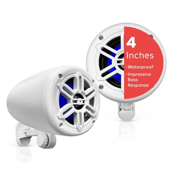 Pyle 4" Waterproof Off-Road Marine Speakers - 2-Way Full Range Stereo System with 360 Rotatable Bracket, Rugged Weatherproof Design, Ideal for ATVs, UTVs, Jeeps, Boats, and Wakeboards, White Colored