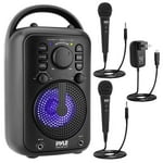 Pyle 4" Wireless BT Streaming Speaker - Portable Audio Speaker, with Two Microphones and Stand to Put Mobile Phone, 5.0 Bluetooth, Big Bass & Clear Sound, MP3, Classic Karaoke SystemP
