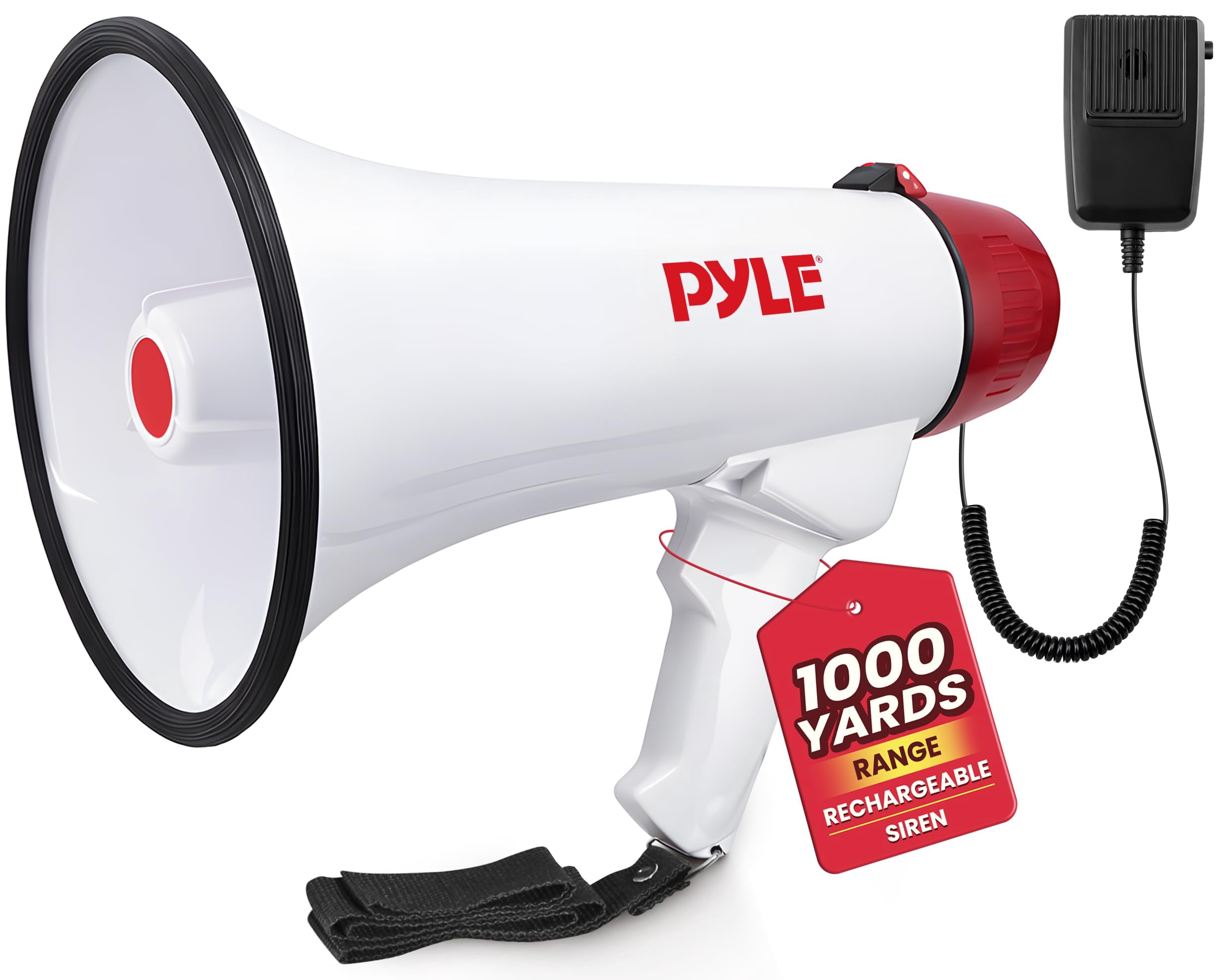 PYLE PMP48IR - Megaphone Bullhorn, Built-in Rechargeable Battery, Aux (3.5mm) Input for MP3/Music, Siren Alarm