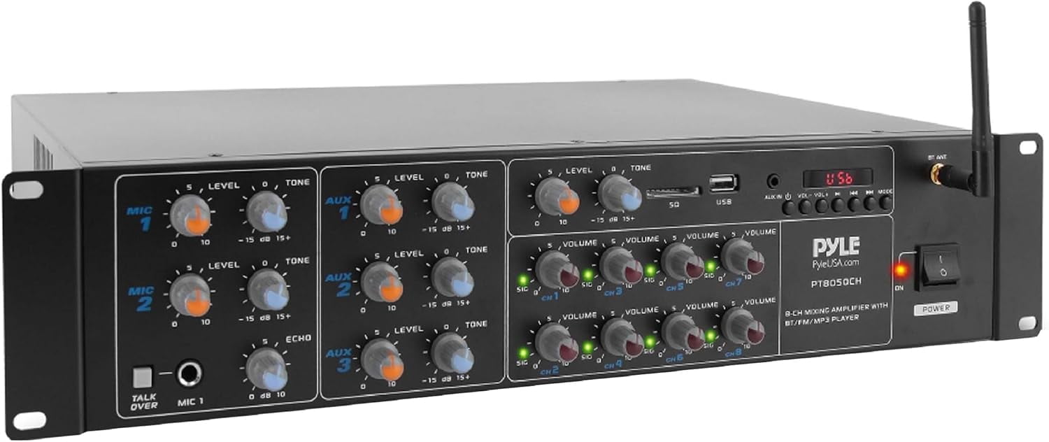 Pyle 4000 Watt 8 Channel Audio Bluetooth Amplifier Sound Mixer Receiver System