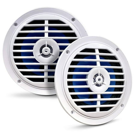 PYLE PLMR57W - 5.25 Inch Dual Marine Speakers - 2 Way Waterproof and Weather Resistant Outdoor Audio Stereo Sound System with 100 Watt Power, Polyprone Cone and Cloth Surround - 1 Pair - (White)