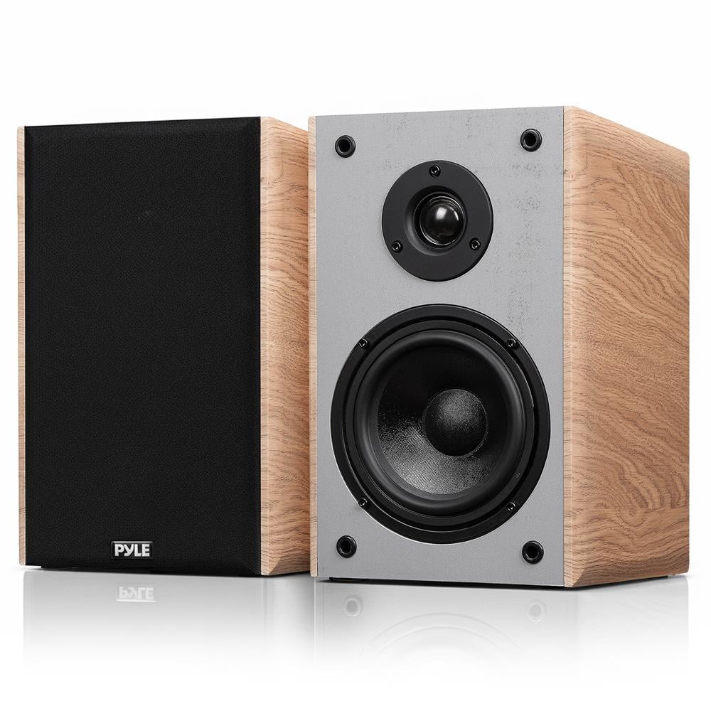 Pyle 5.25” Wired Bookshelf Speakers – Pair of 2-Way HiFi Home Theater Speakers with Wall Mount Brackets, Paper Cone Woofer & Soft Dome Tweeter, Compact Design for Home Audio, Brown