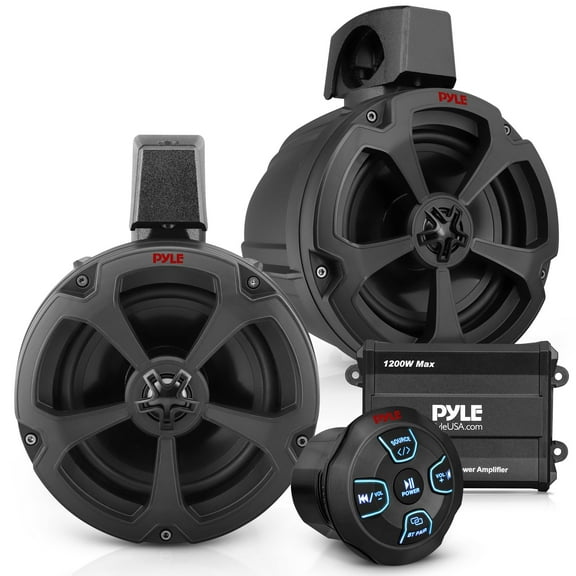 Pyle 6.5'' Water-Resistant Marine Off-Road Speakers - 1200 Watt Amplifier + Wireless BT Audio Controller- Marine, ATV, UTV, 4x4, Jeep, Wired RCA, for Boat Stereo Speaker & Other Watercraft