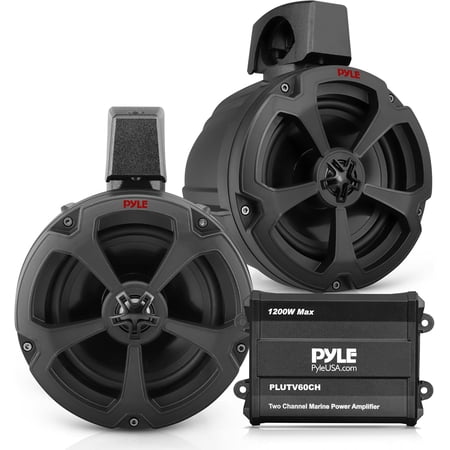 Pyle 6.5" Marine Speakers with 2-Channel Amplifier – 1200W Water-Resistant Waterproof Audio System for Boat, Jeep, ATV, UTV & Off-Road Vehicles with Mounting Brackets