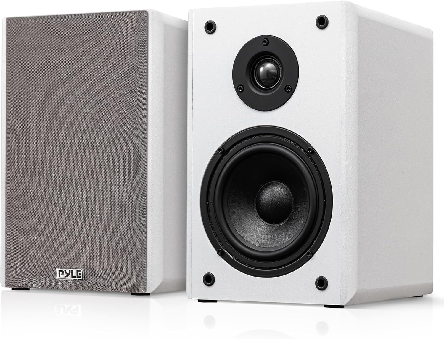 Pyle 6.5'' Wired Bookshelf Speakers – 2-Way Hi-Fi Home Theater Speaker Pair with Paper Cone Woofer, Soft Dome Tweeter & Wall Mount Brackets, Compact Design, 11.5'' x 7.5'' x 9.5'' (White)