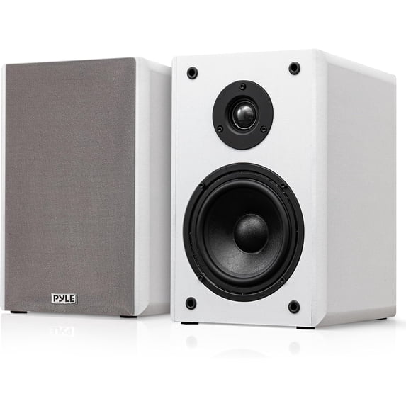 Pyle 6.5'' Wired Bookshelf Speakers – 2-Way Hi-Fi Home Theater Speaker Pair with Paper Cone Woofer, Soft Dome Tweeter & Wall Mount Brackets, Compact Design, 11.5'' x 7.5'' x 9.5'' (White)